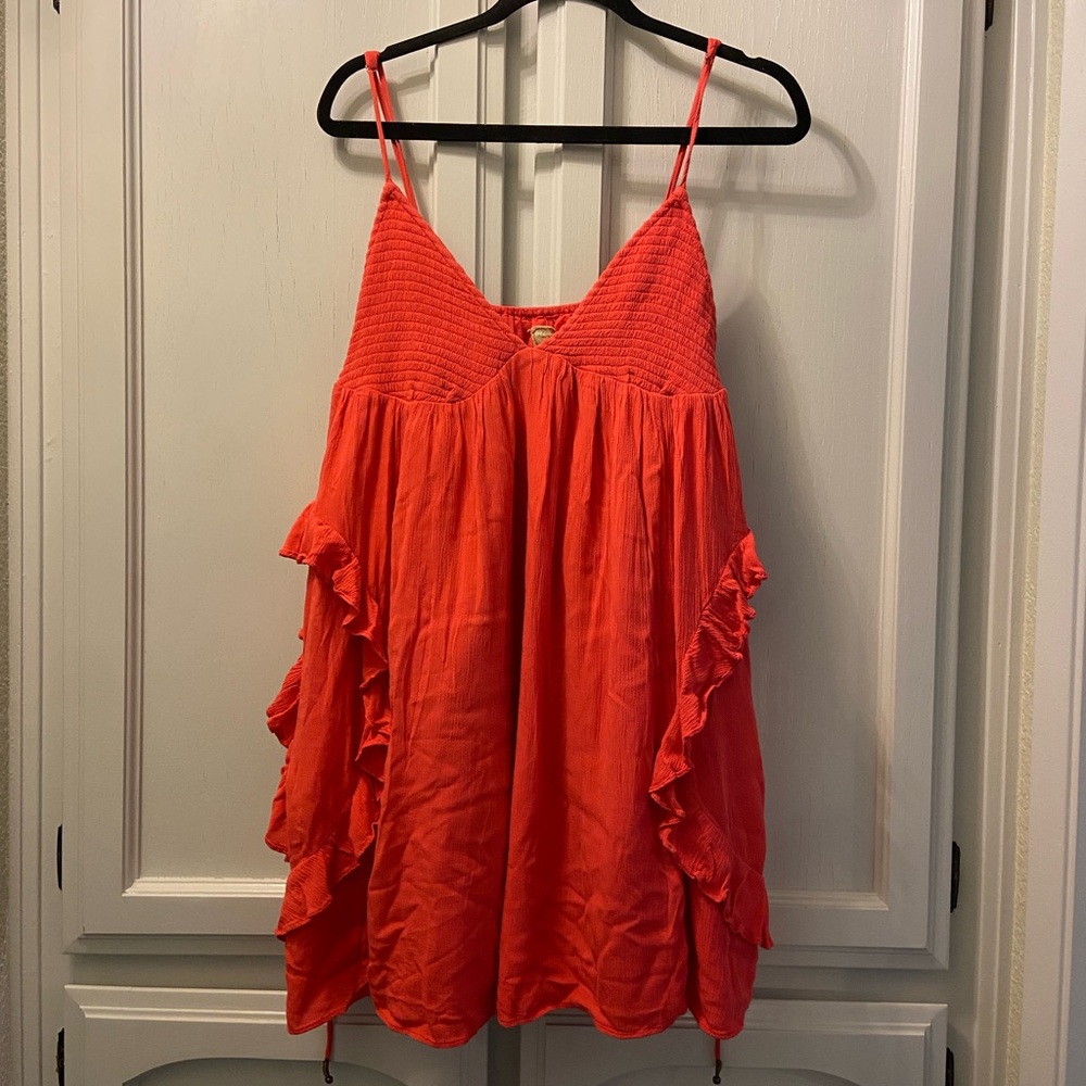 Free People Vibrant Red Ruffle Camisole